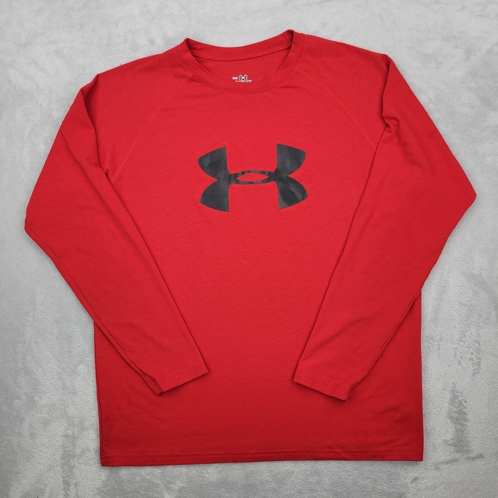 Under Armour Shirt Boys Large Black Crewneck Base Layer Workout Athletic Youth L